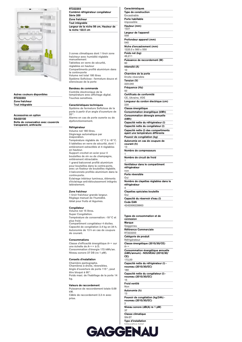 Image de la première page du manuel de l'appareil RT222203