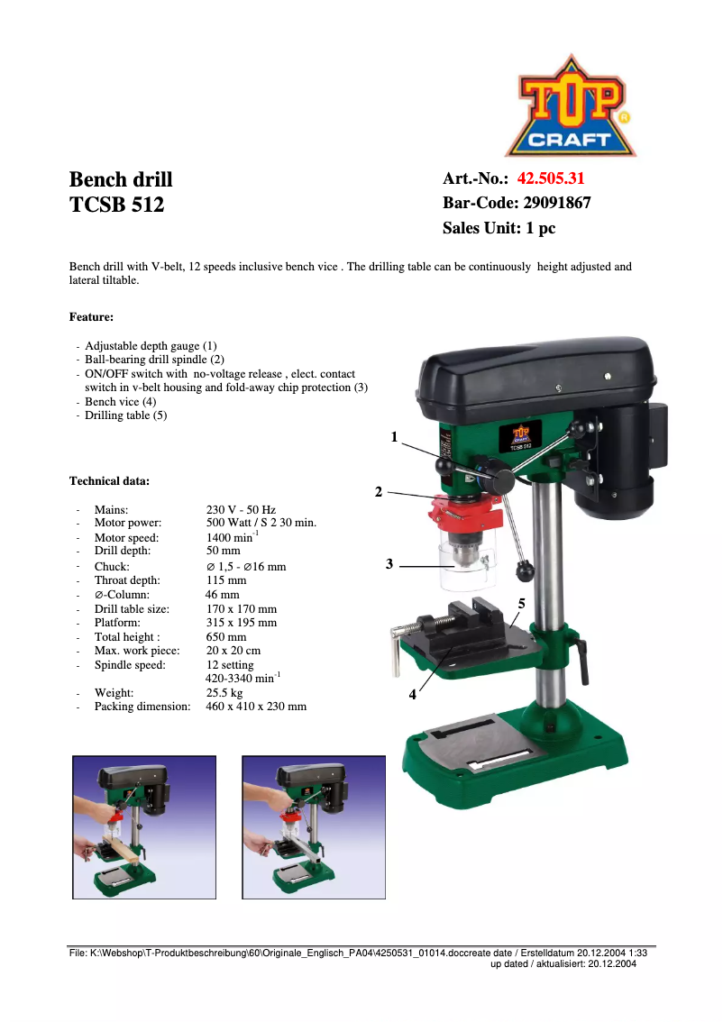 Image de la première page du manuel de l'appareil TCSB 512
