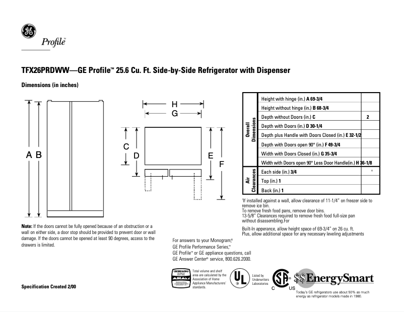 First page image of the manual for Profile TFX26PRDWW
