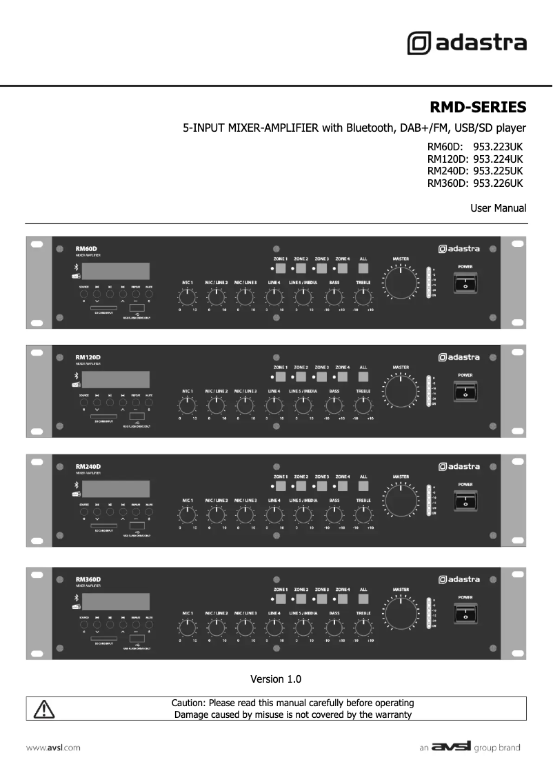 Page 1 of the manual User Manual Adastra RM60D