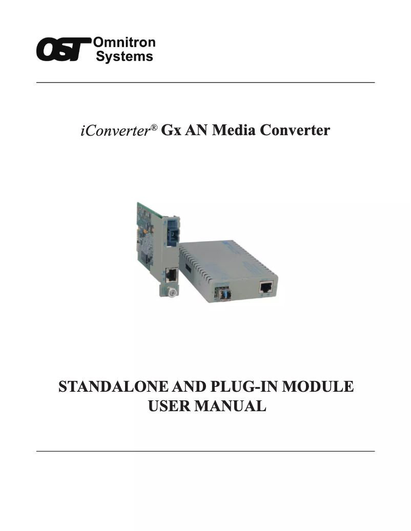 Page 1 of the manual User Manual Omnitron Systems iConverter Gx AN