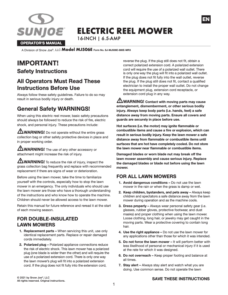 First page image of the manual for MJ506E