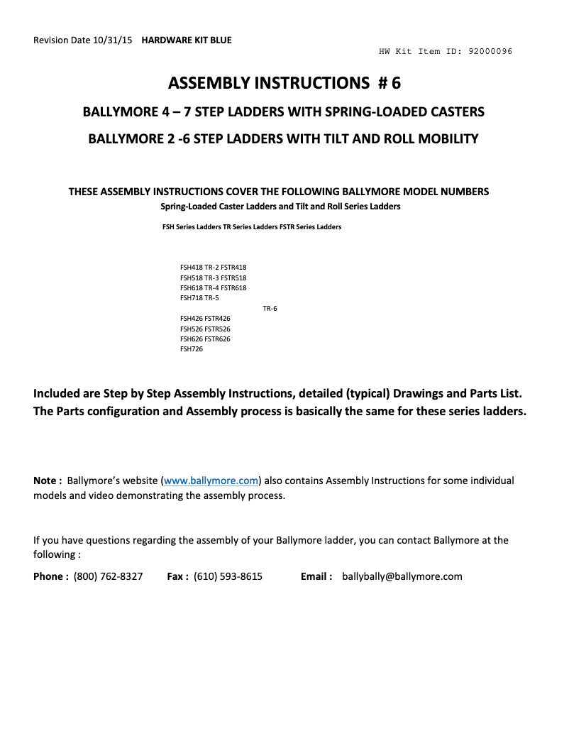 Page 1 of the manual Instructions / Assembly Ballymore TR-6