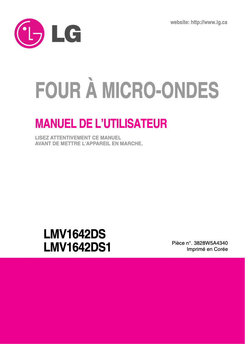 Page 1 of the manual User Manual LG MV-1644ATL