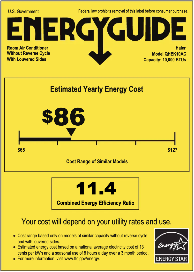 Page 1 of the manual Energy Label Haier QHEK10AC