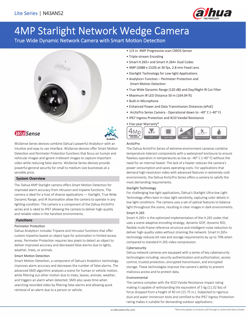 Page 1 of the manual Technical Sheet Dahua Technology N43AN52