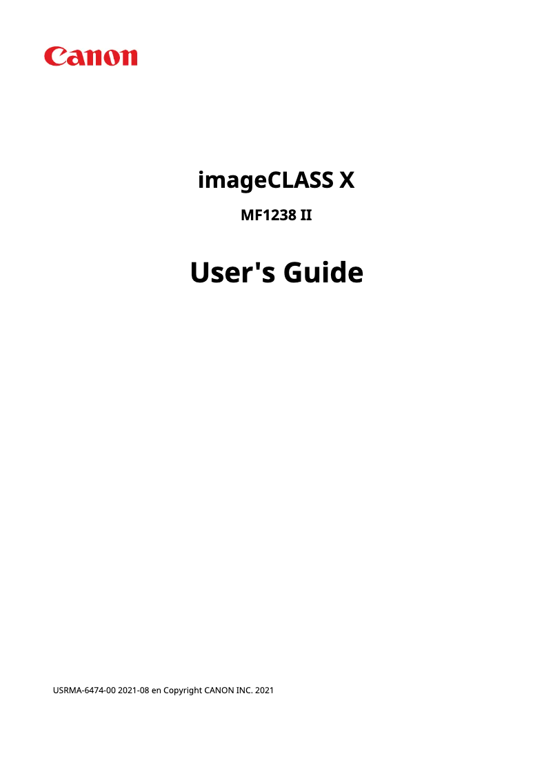 Page 1 of the manual User Manual Canon imageCLASS X MF1238 II