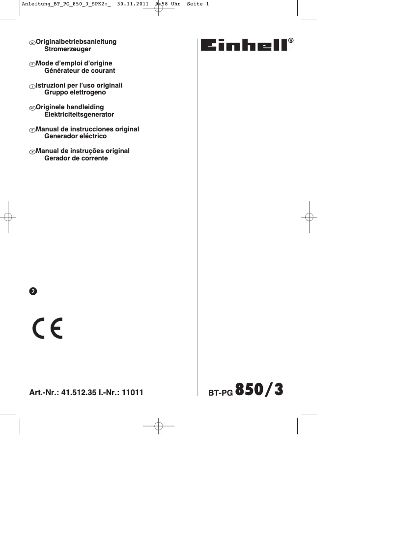 Page 1 of the manual Instruction Manual Einhell BT-PG 850/3