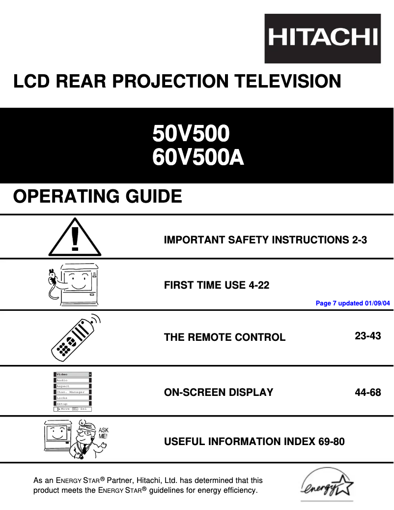 Page 1 of the manual User Manual Hitachi 60V500A