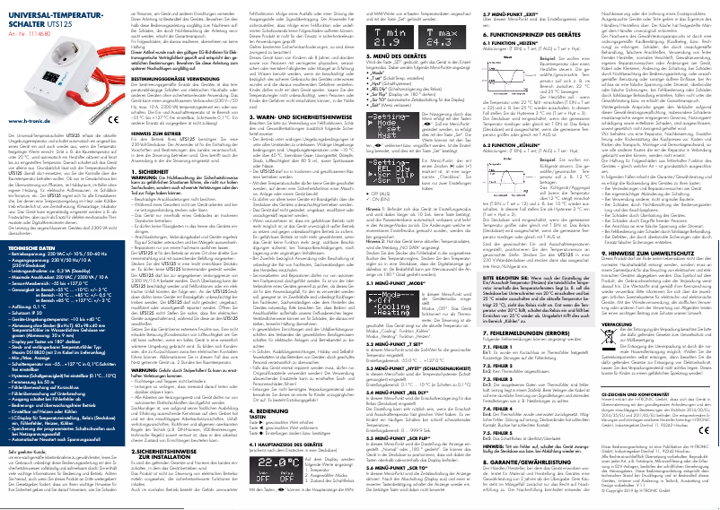 Page 1 of the manual User Manual H-Tronic UTS 125