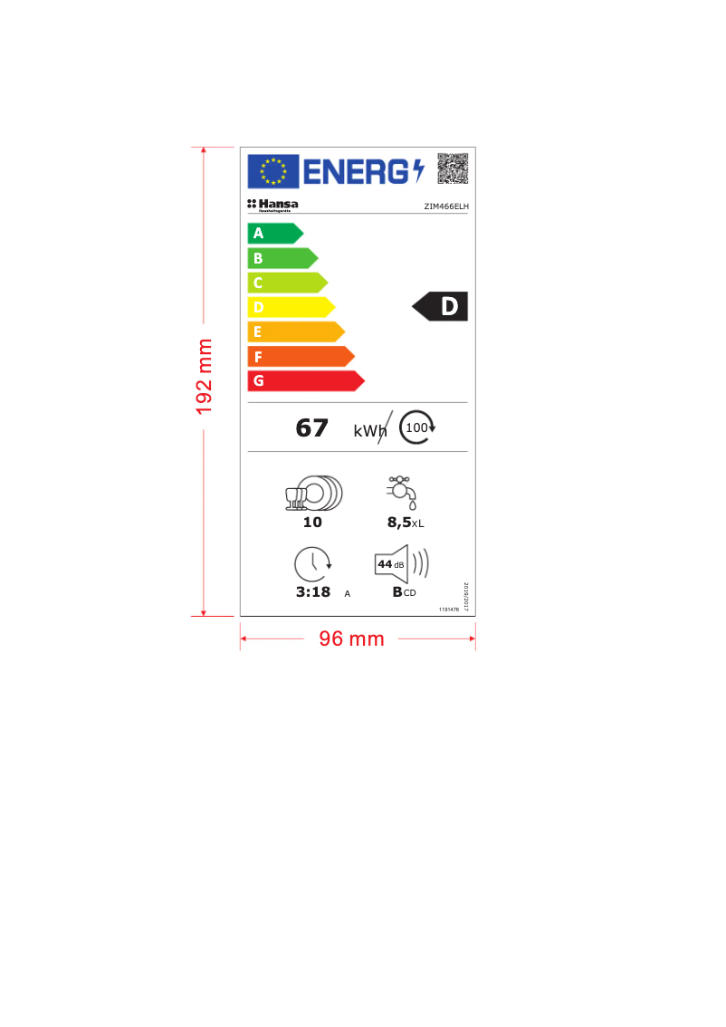 Page 1 of the manual Energy Label Hansa ZIM466ELH