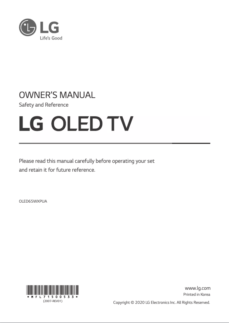 First page image of the manual for OLED65WXPUA