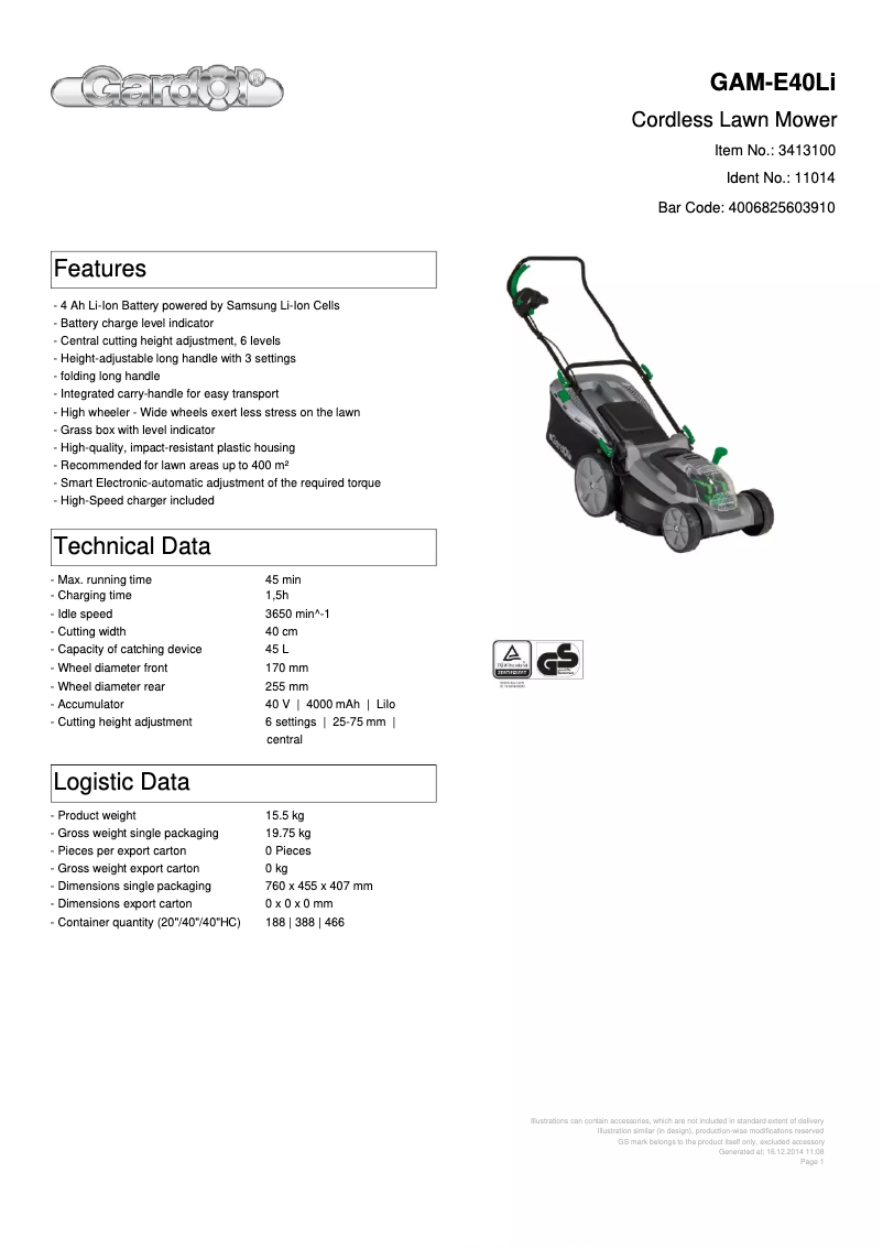 First page image of the manual for GAM-E40Li