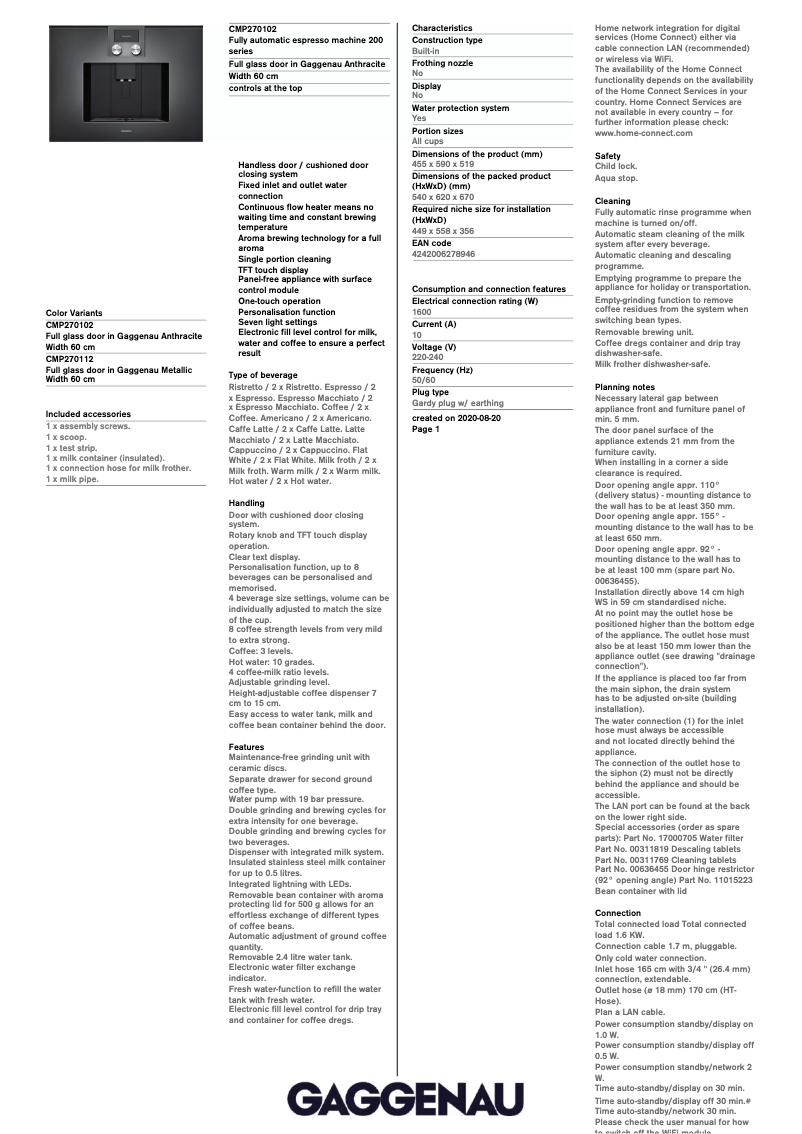 Page 1 of the manual User Manual Gaggenau CMP270102