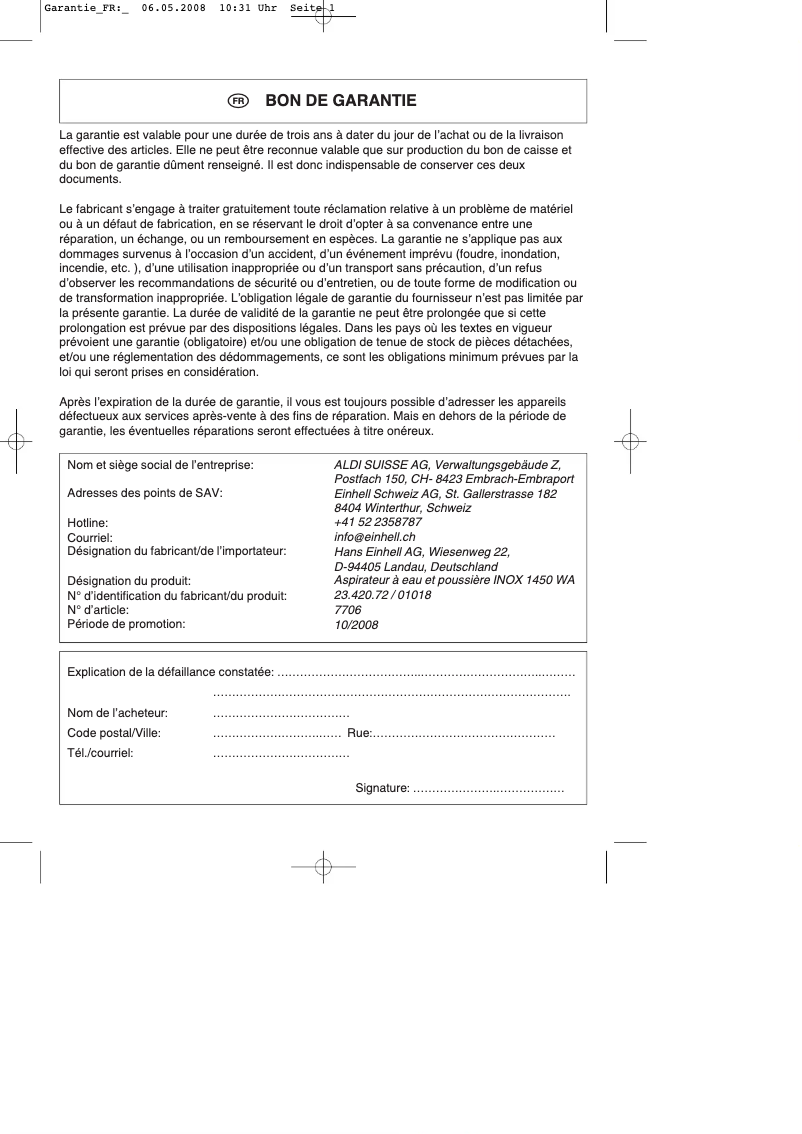 First page image of the manual for INOX 1450 WA