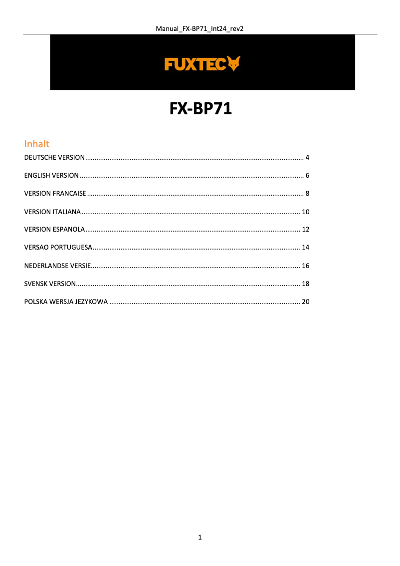 First page image of the manual for FX-BP71