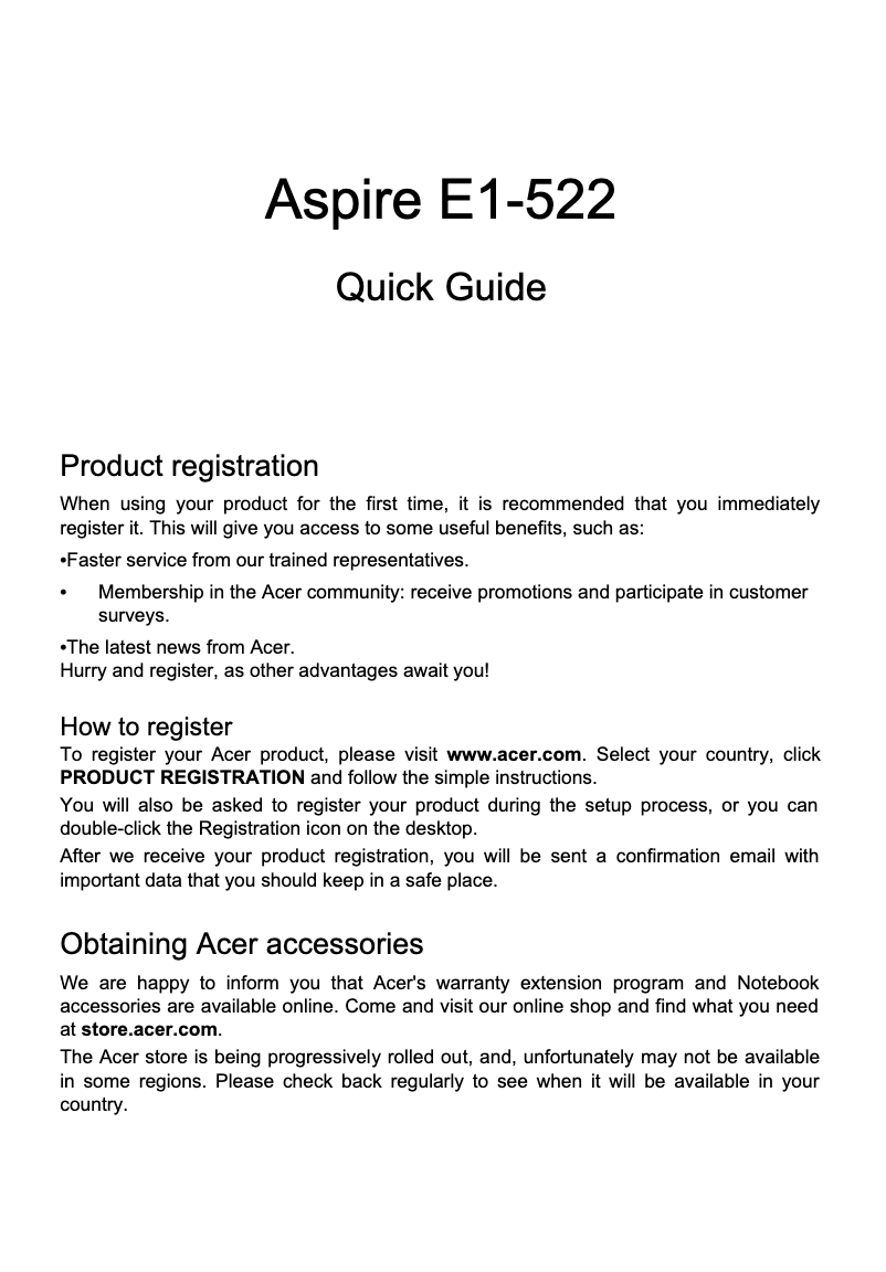 First page image of the manual for Aspire E1-522