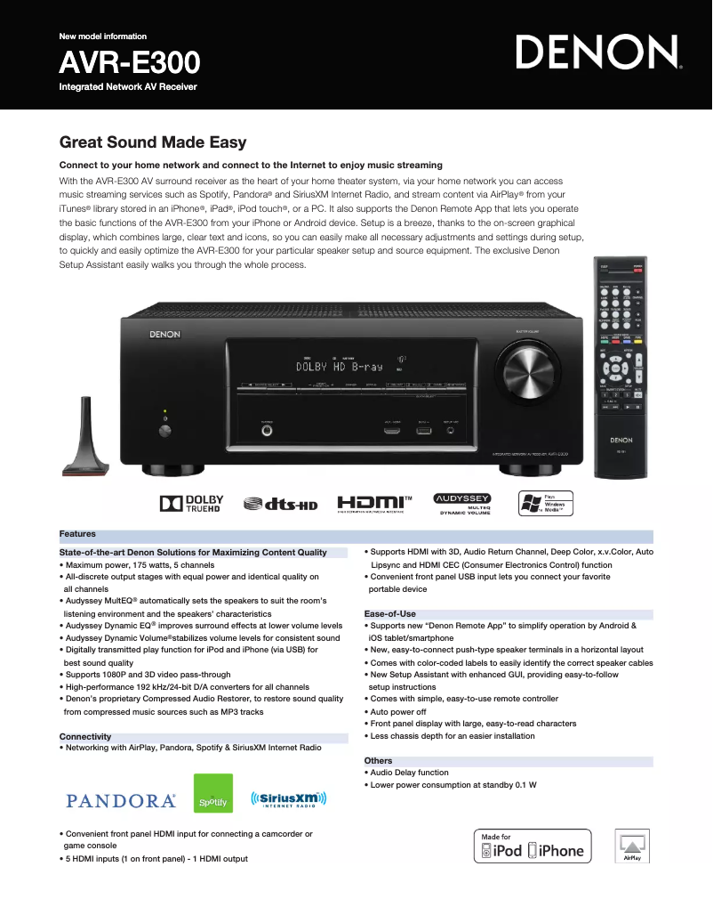 First page image of the manual for AVR-E300