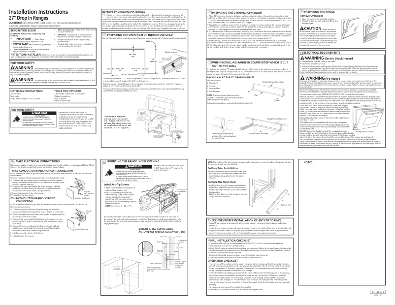 Page 1 of the manual Installation Guide GE Profile JMP31WCWW