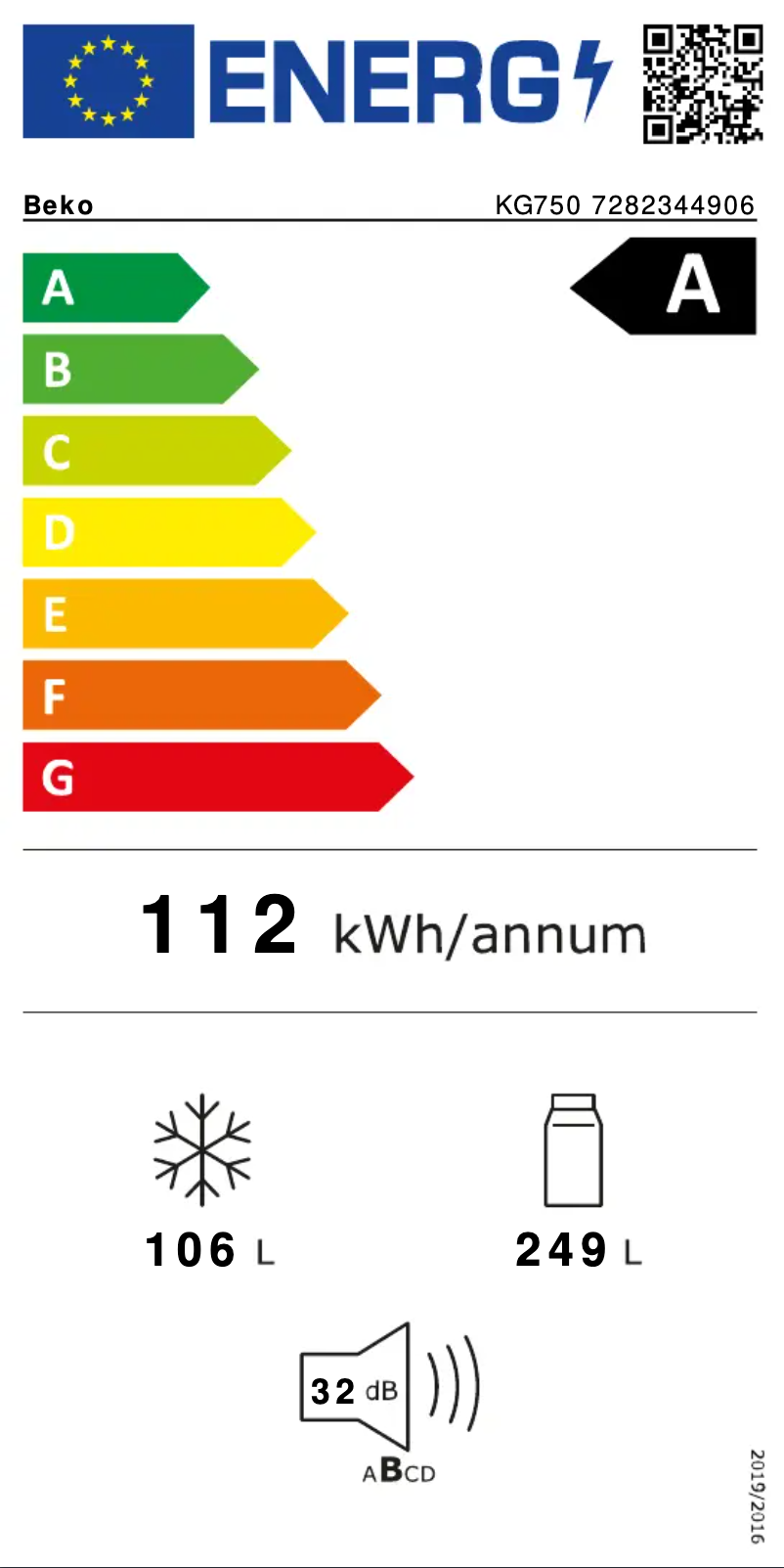 Page 1 of the manual Energy Label Beko KG750
