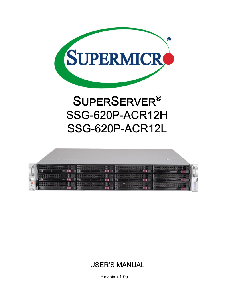 Page 1 of the manual User Manual Supermicro SuperServer SSG-620P-ACR12L