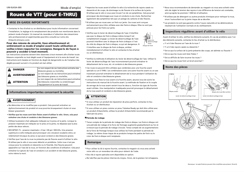 Page 1 of the manual User Manual Shimano WH-MT601-TL-R12-29