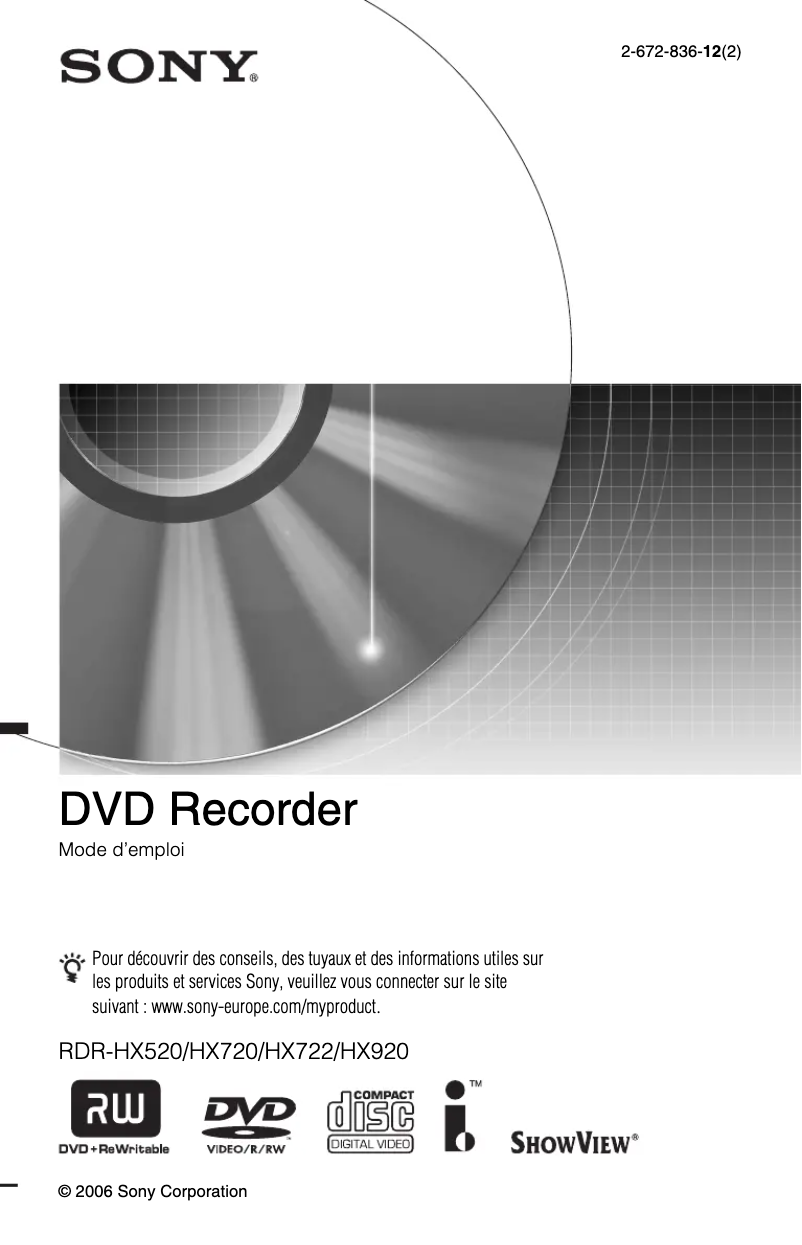 Page 1 of the manual User Manual Sony RDR-HX520
