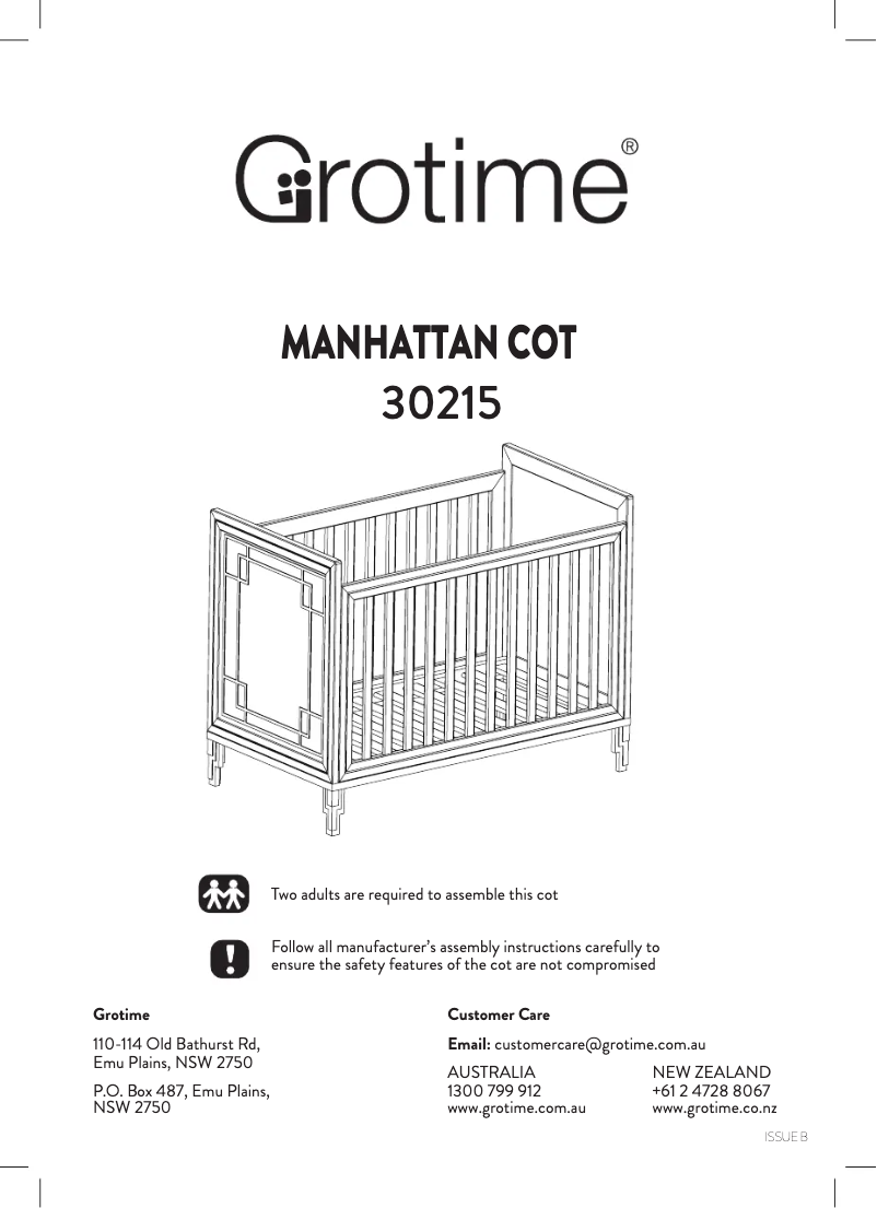 First page image of the manual for Manhattan Cot