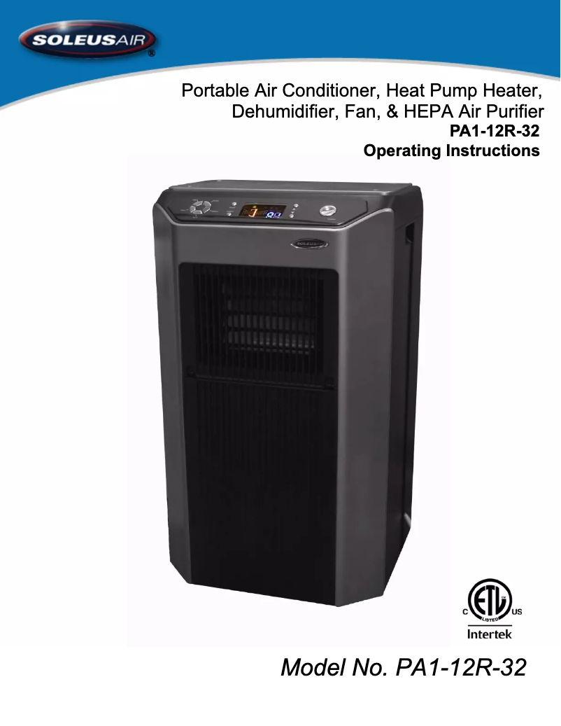 Page 1 of the manual User Manual SoleusAir PA1-12R-32