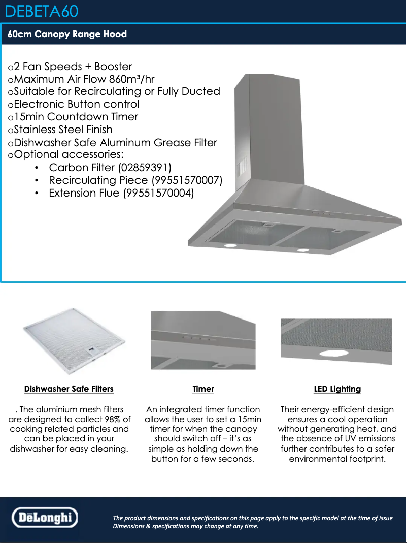 Page 1 of the manual Technical Sheet DeLonghi DEBETA60