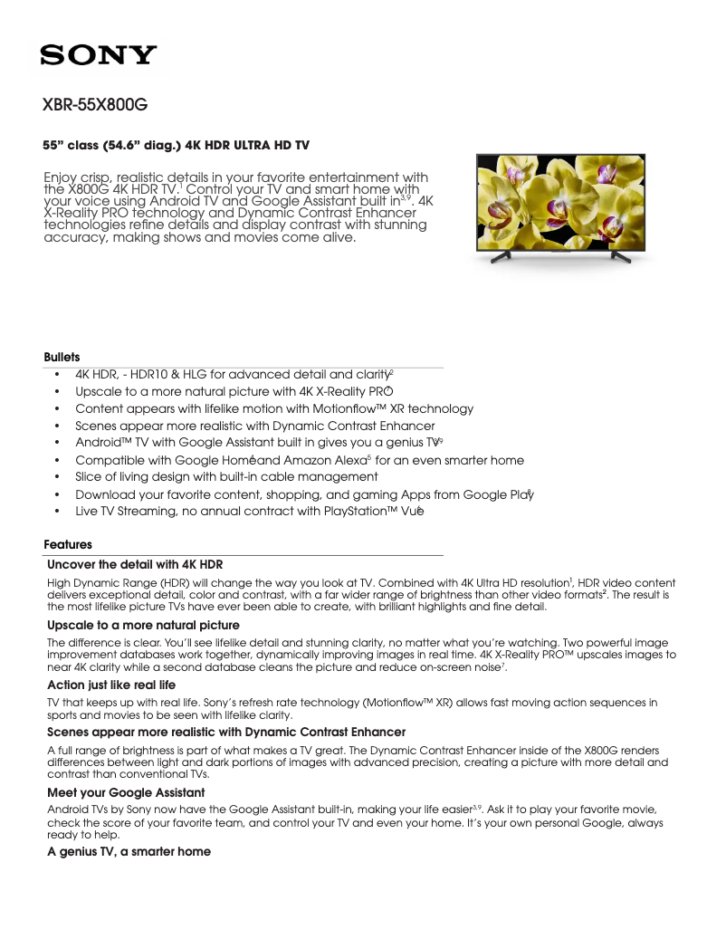 First page image of the manual for XBR-55X800G