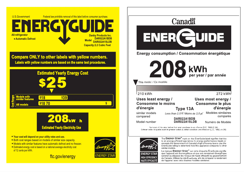 Page 1 of the manual Energy Label Danby DAR022A1SLDB