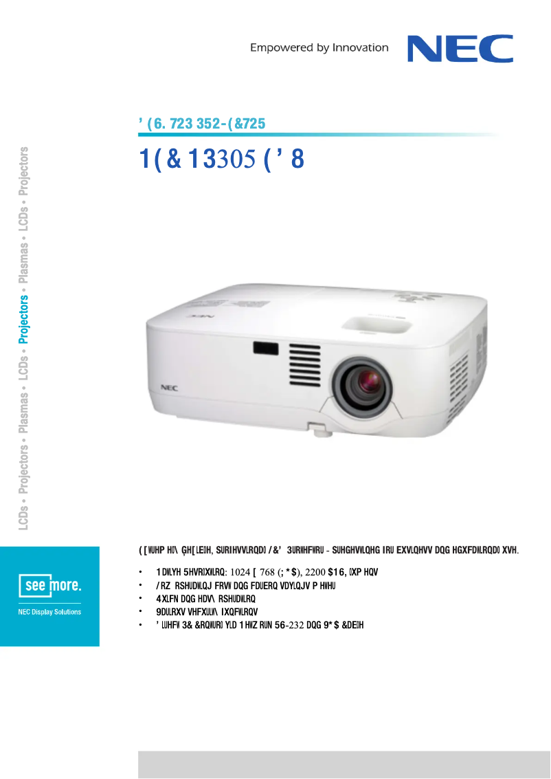 Page 1 of the manual Technical Sheet NEC NP305