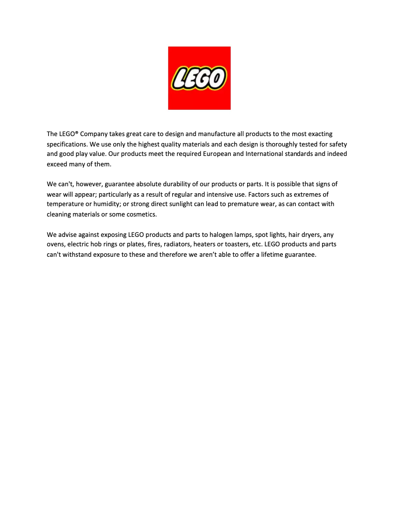 Page 1 of the manual Technical Sheet Lego City 60141