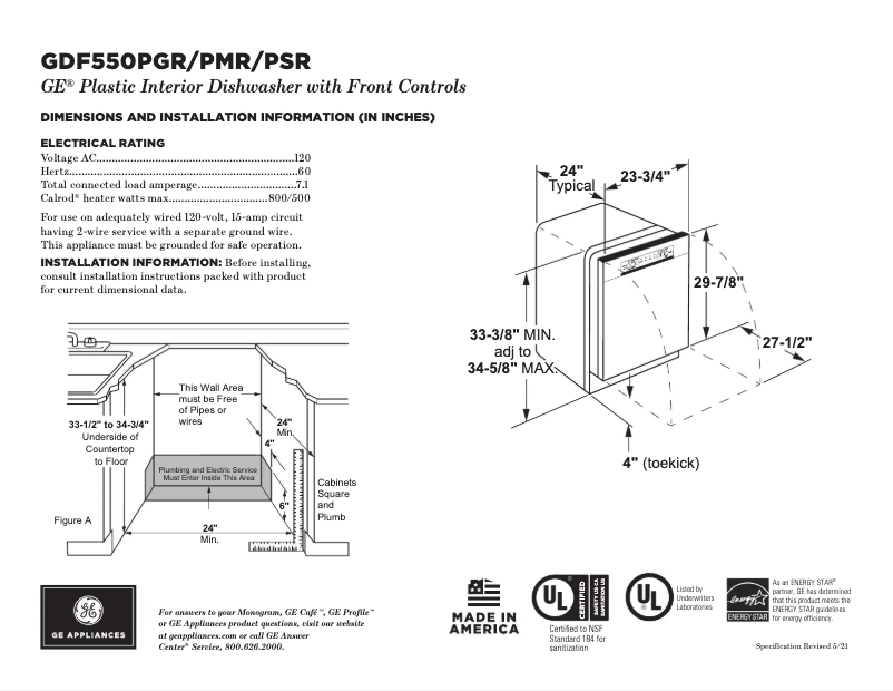 Page 1 of the manual Technical Sheet GE GDF550PSRSS