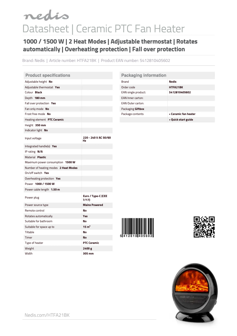 Page 1 of the manual User Manual Nedis HTFA21BK