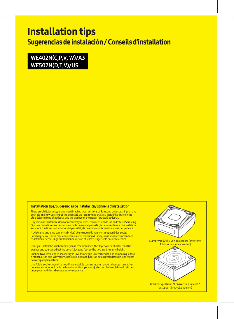 Page 1 of the manual Installation Guide Samsung WE502NV