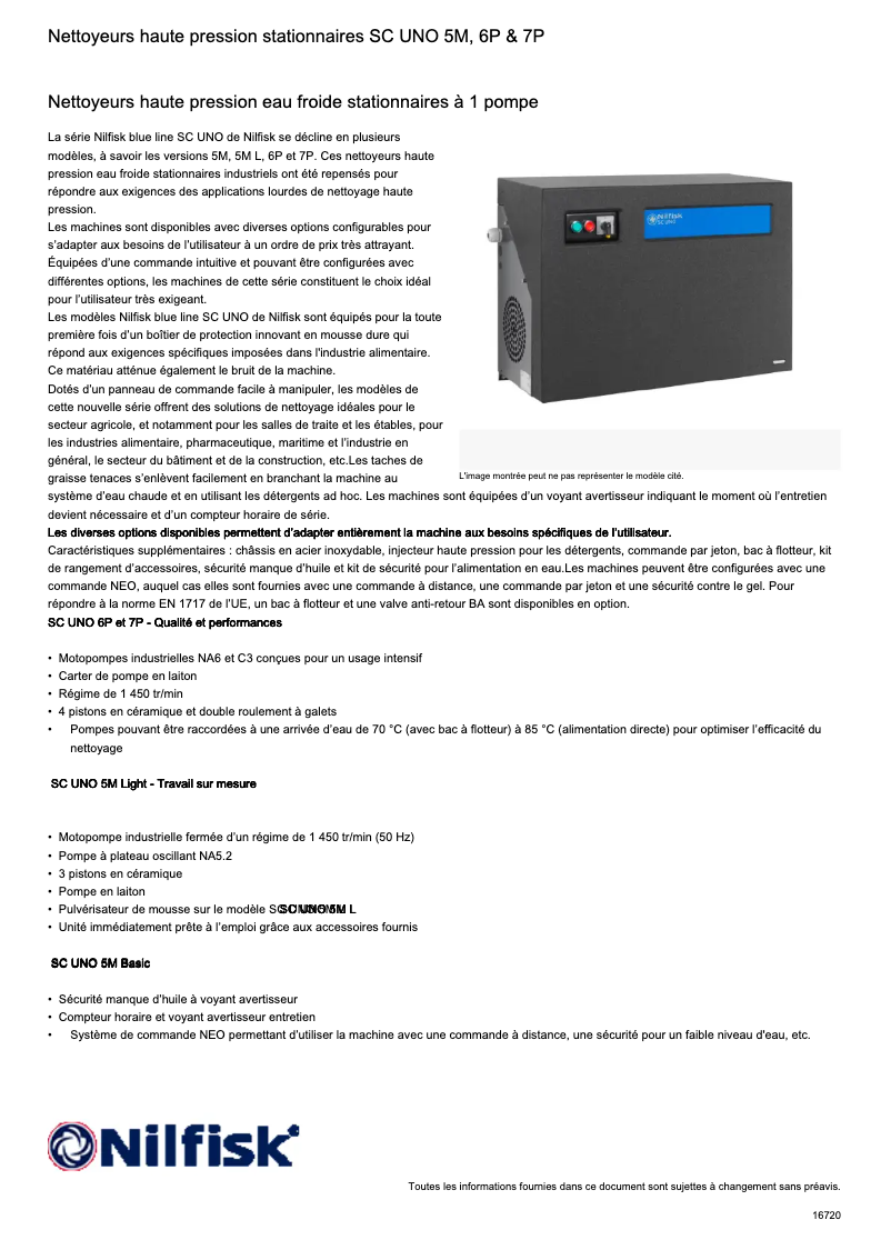 Page 1 of the manual Technical Sheet Nilfisk SC UNO 7P
