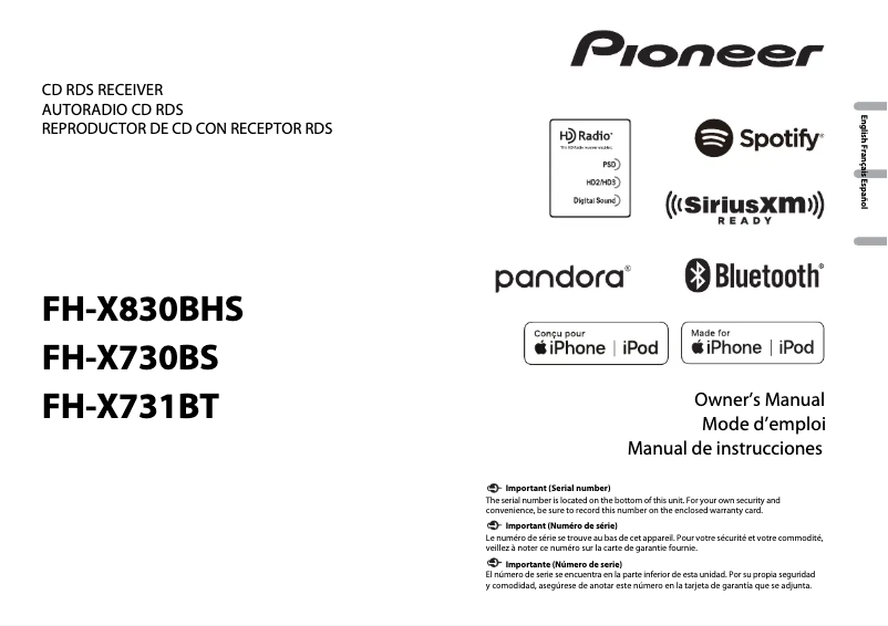 Page 1 of the manual User Manual Pioneer FH-X830BHS