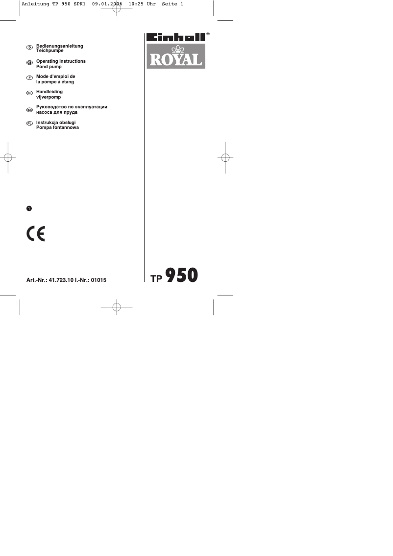 First page image of the manual for Royal TP 950