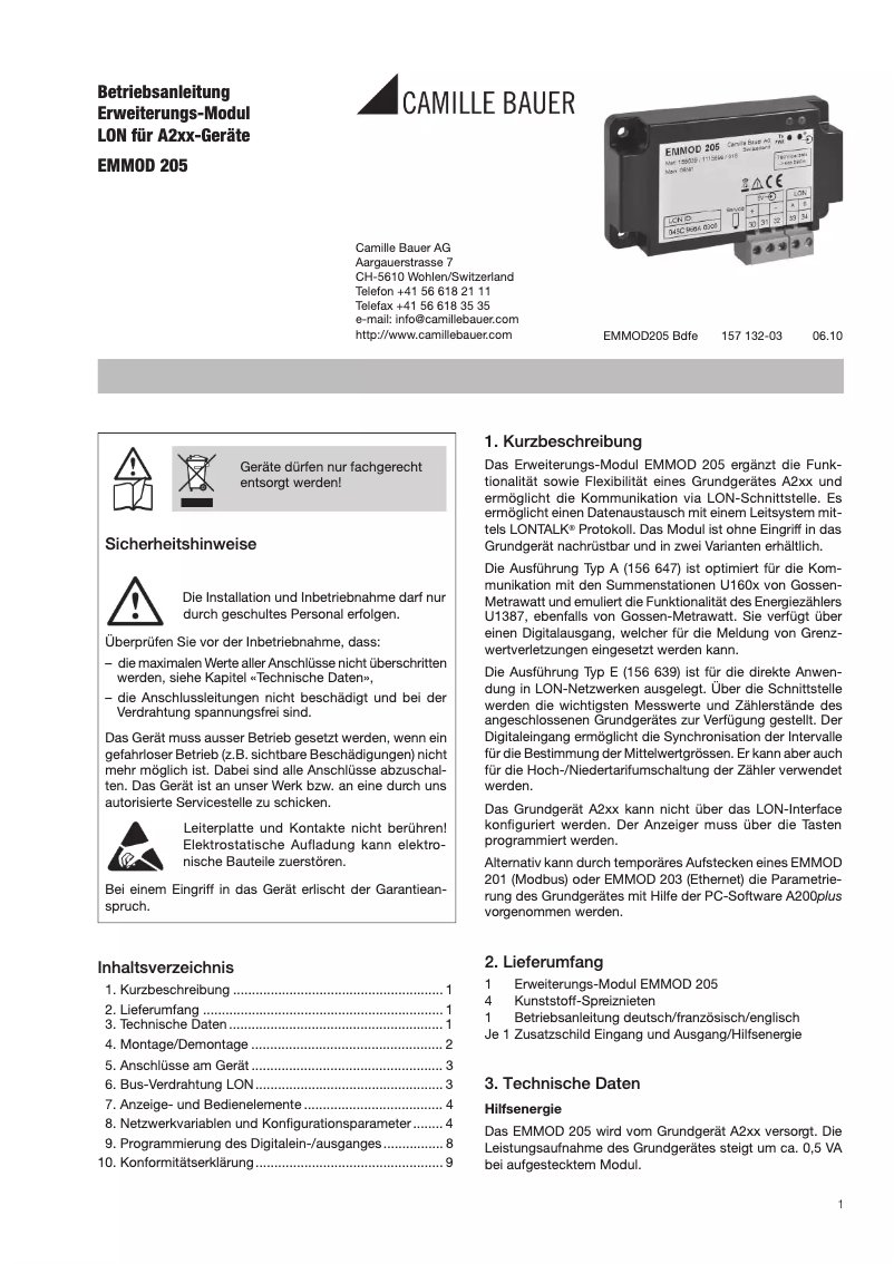 First page image of the manual for EMMOD205