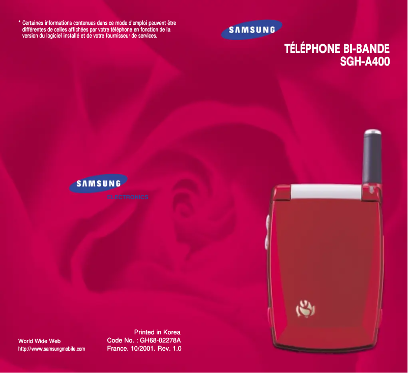 Page 1 of the manual User Manual Samsung SGH-A400=