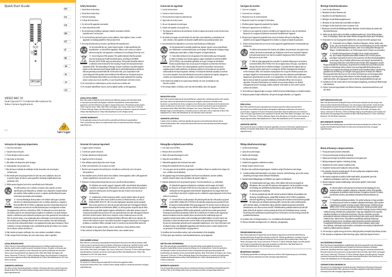 Page 1 of the manual Quick Start Guide Behringer Video Mic X1