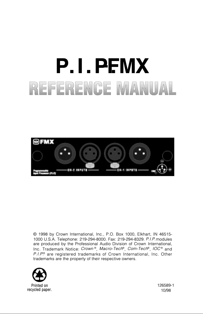 First page image of the manual for P.I.P.-FMX