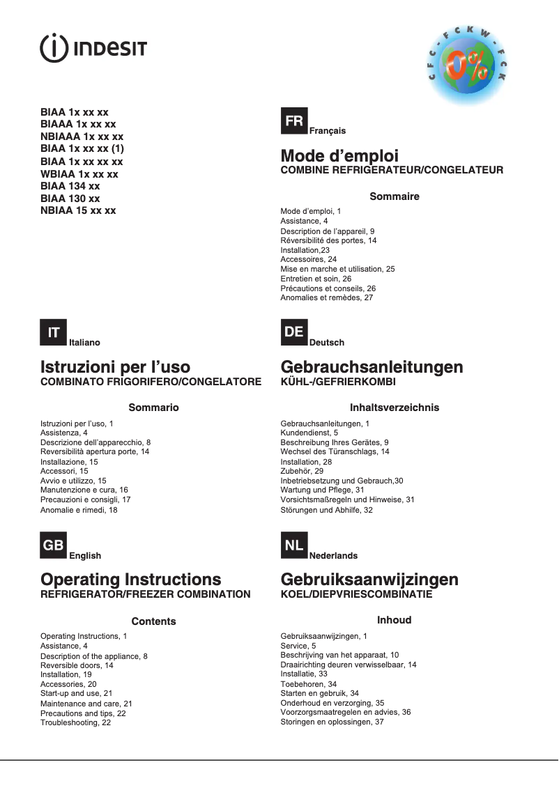Page 1 of the manual User Manual Indesit BIAAA 13