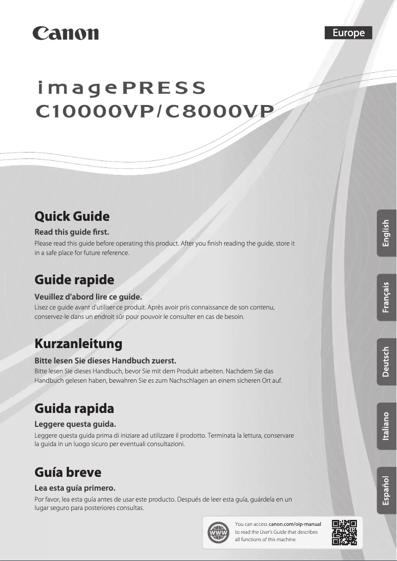 Page 1 of the manual User Manual Canon imagePRESS C10000VP