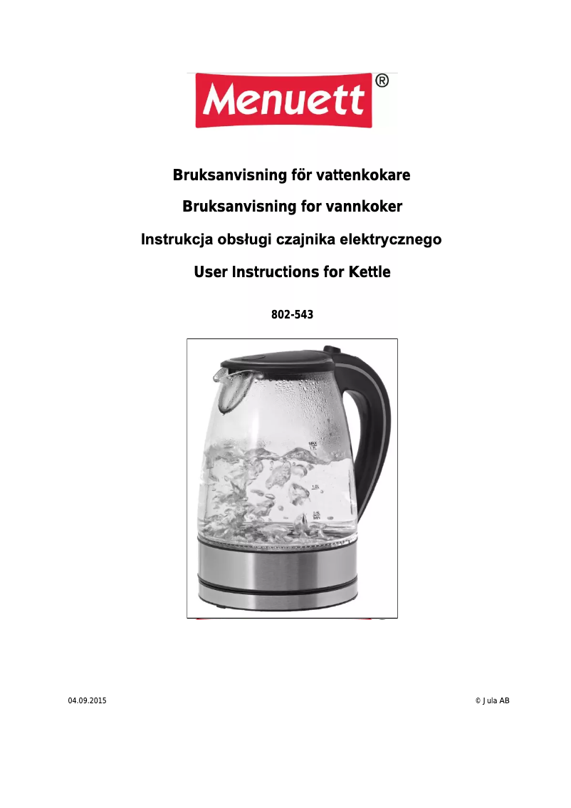 Page 1 of the manual User Manual Menuett 802-543