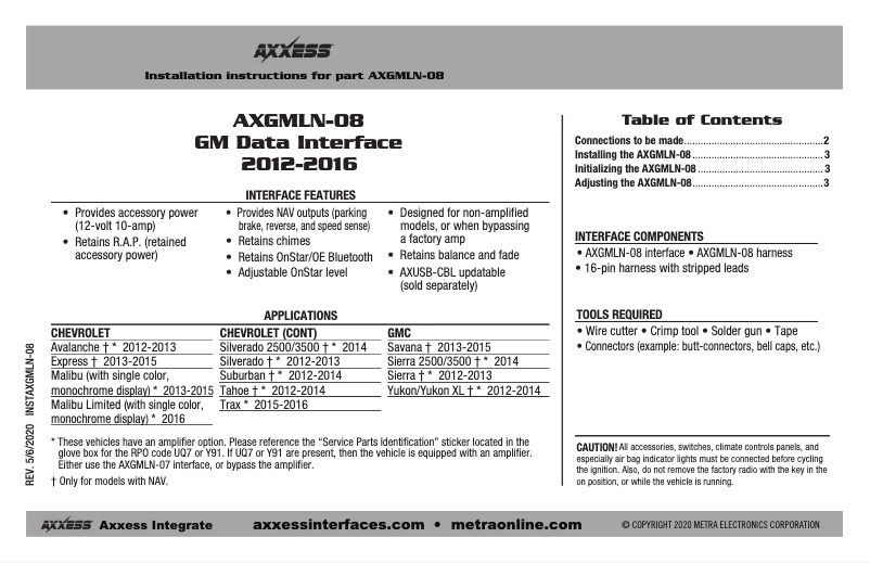 First page image of the manual for AXGMLN-08