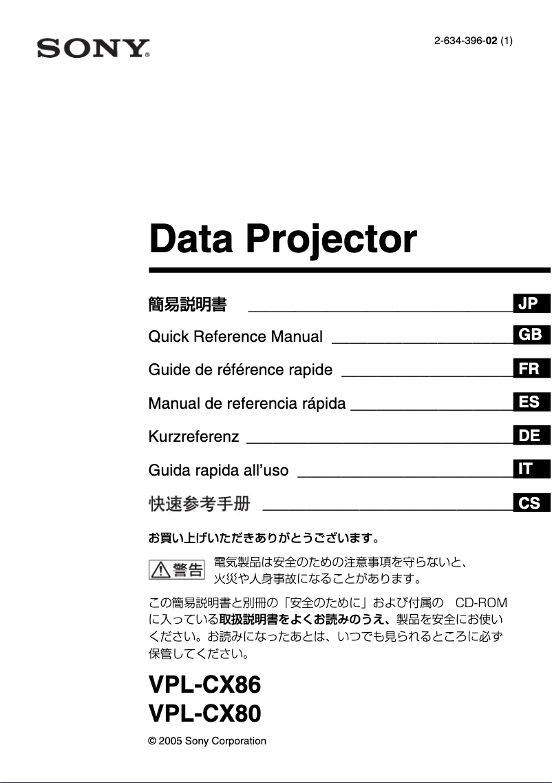 First page image of the manual for VPL-CX80