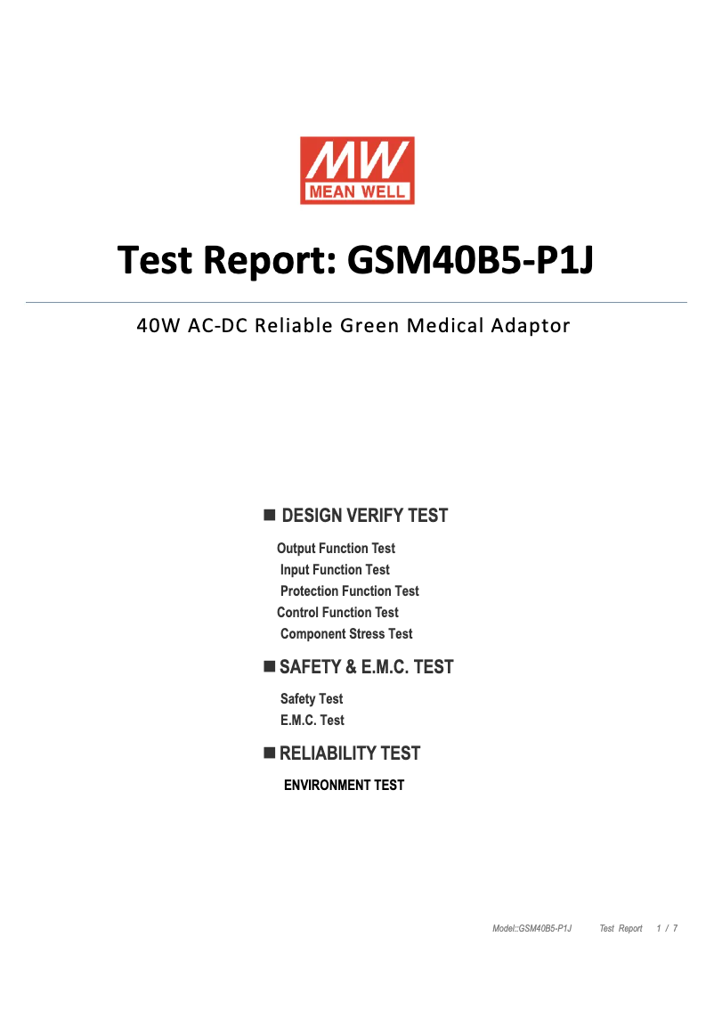 Page 1 of the manual Technical Sheet Mean Well GSM40B05-P1J